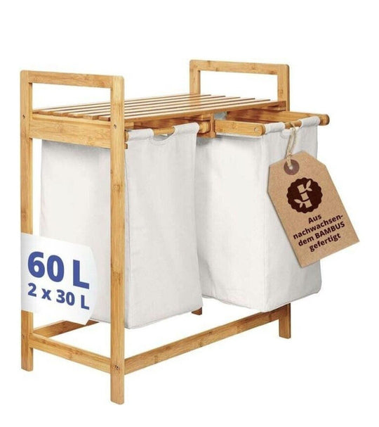 Bambus Wäschesammler Wäschesortierer 60L Wäschebehälter Wäschebox