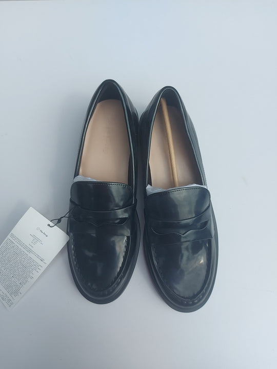 Damen Lack Halbschuhe Plateau  Slipper Chunky Loafer Slip On, Gr. 39,5