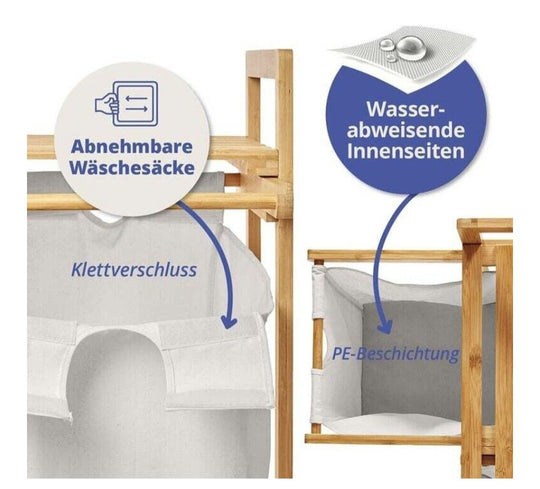 Bambus Wäschesammler Wäschesortierer 60L Wäschebehälter Wäschebox
