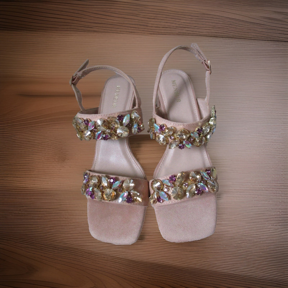 Menbur Damen , Sandalen, Verlours , Strass , Blockabsatz , Beige Gr 39