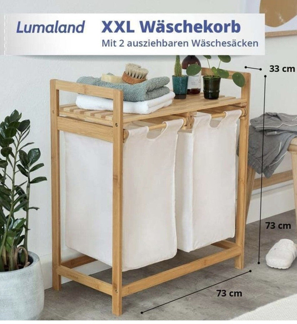 Bambus Wäschesammler Wäschesortierer 60L Wäschebehälter Wäschebox